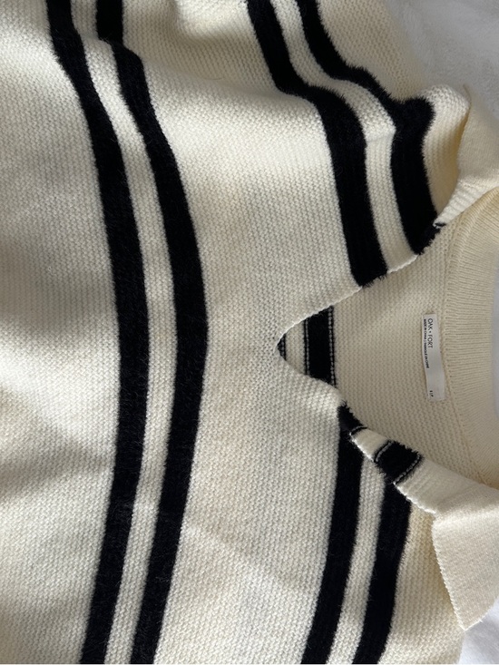 OAK + FORT Sweaters - OAK + FORT Cream and Black Striped Knit Sweater